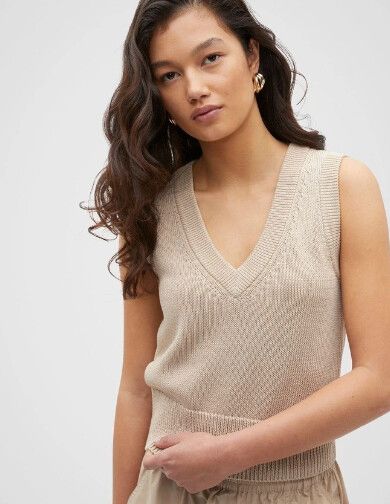 NEW Seed Heritage Sleeveless Knit V-Neck Vest - Sand Marl XS