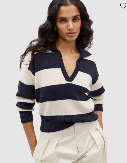 NEW Seed Heritage Striped Knit Polo - Navy Strip XS