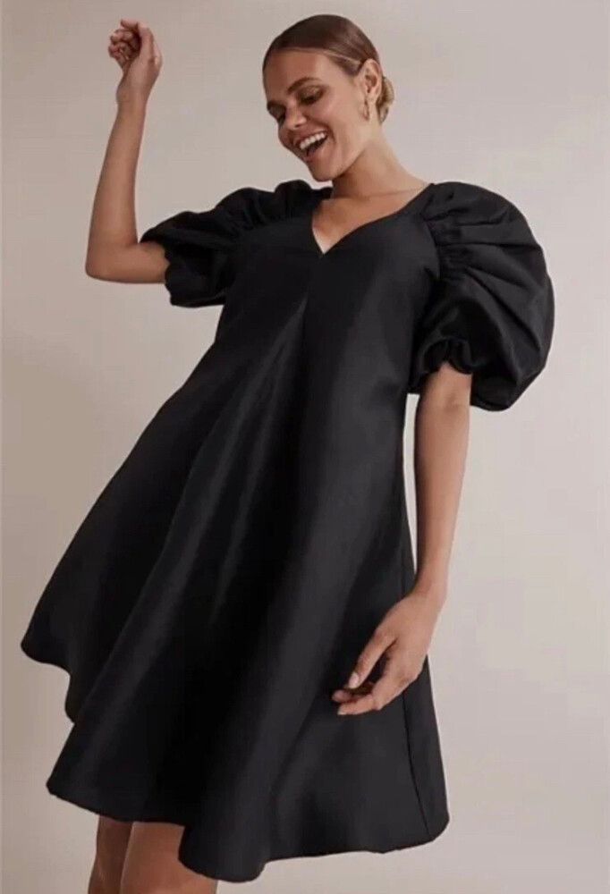 Country Road - Country Road Black Dress Puff Sleeve mini dress size 4 on  Designer Wardrobe