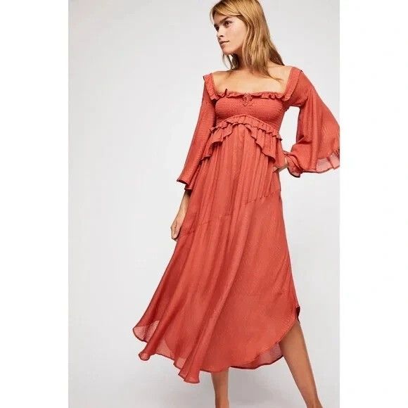 NWT Spell Dress Size Medium Florence Maxi Burnt Red Rust Gold New With Tags