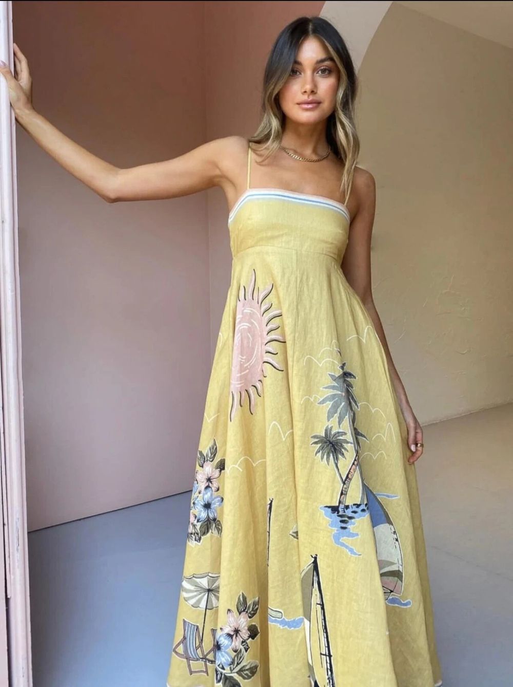 Alemais Dress Size 10 Sunset Shades Strappy Maxi Yellow Pink Beach Summer