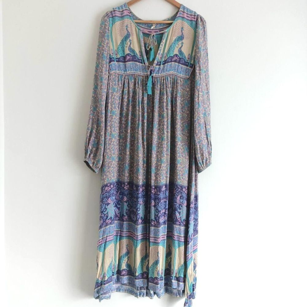 RARE Spell Xanadu dress size medium long sleeve peacock