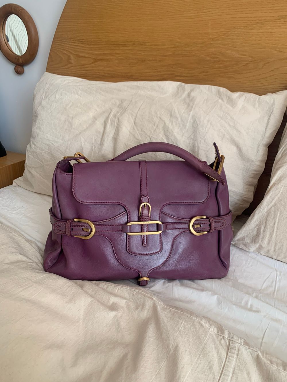 vintage purple leather handbag