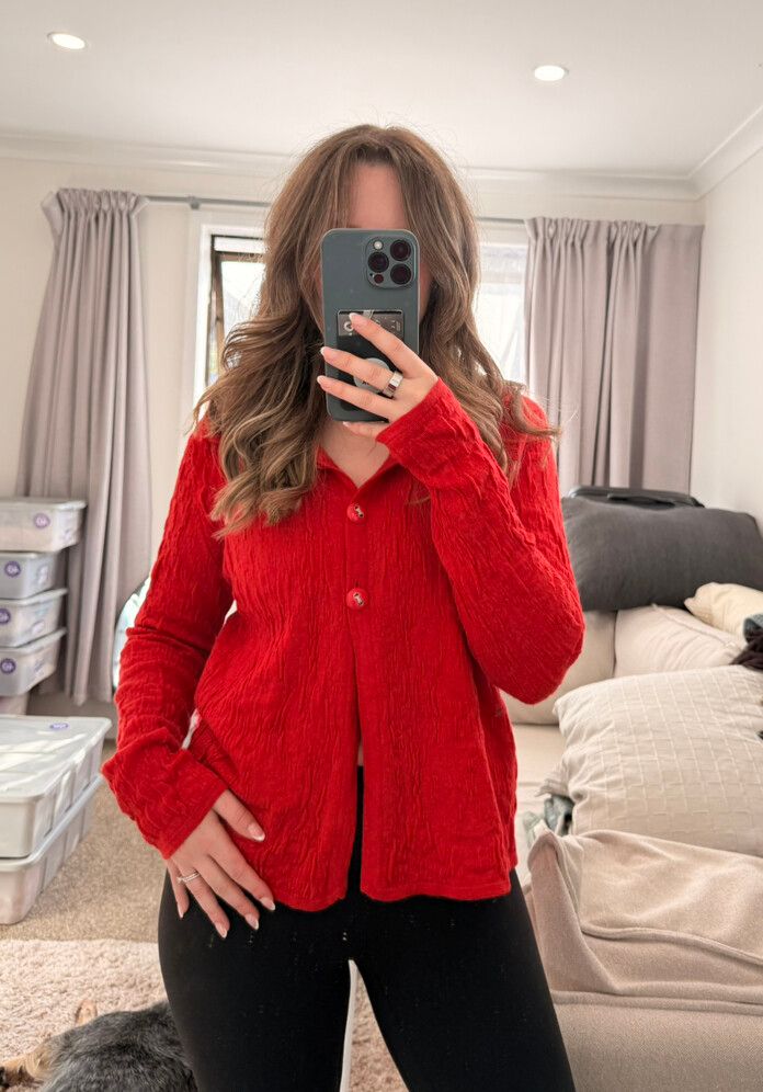Red Merino Mix Cardigan