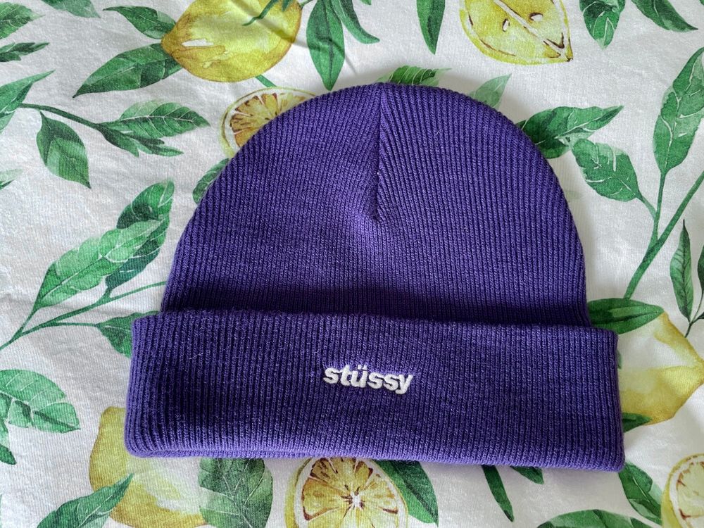 purple stussy beanie