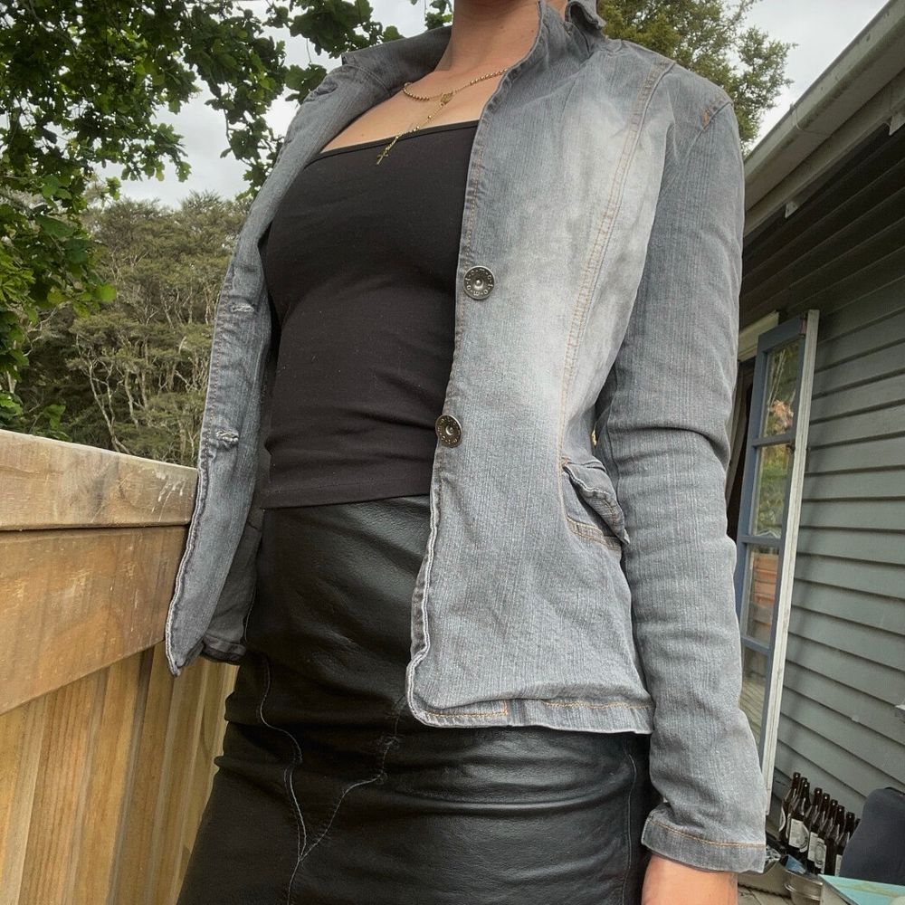 grey denim moto jacket