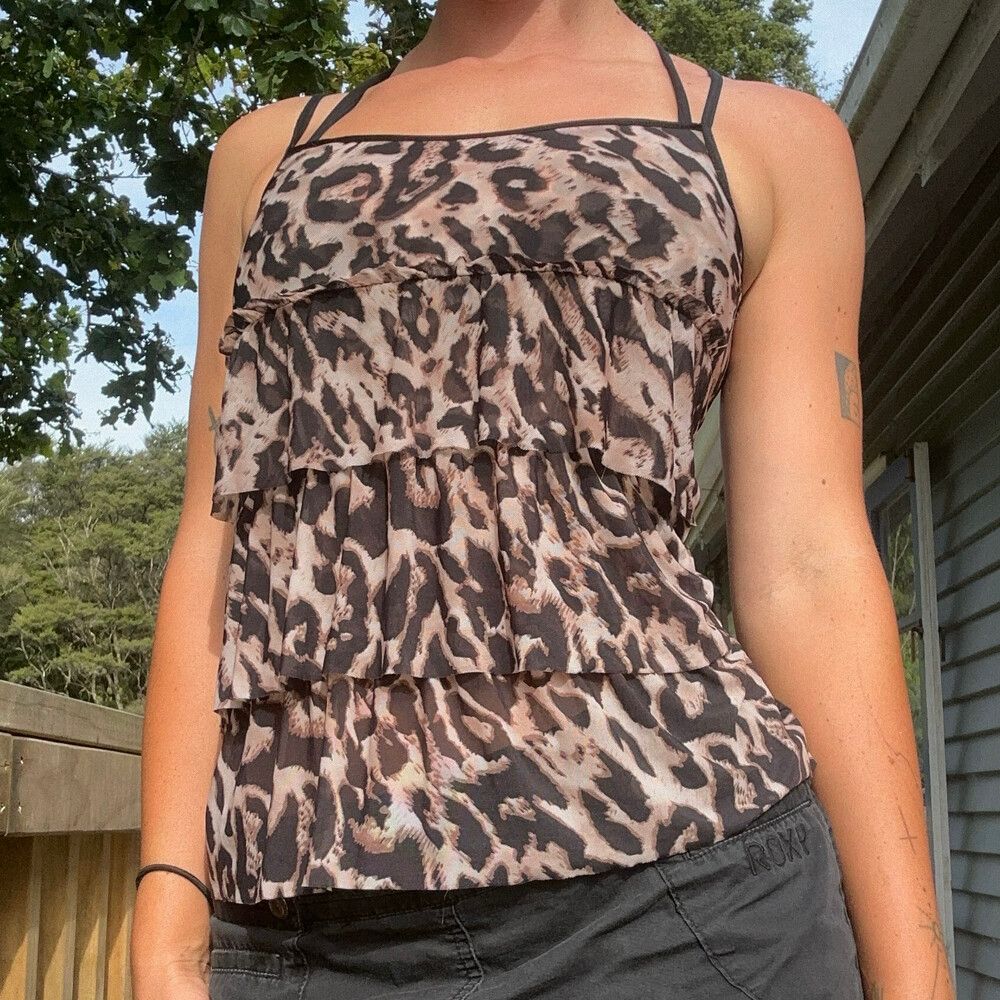 Leopard Print Ruffle Layered Top