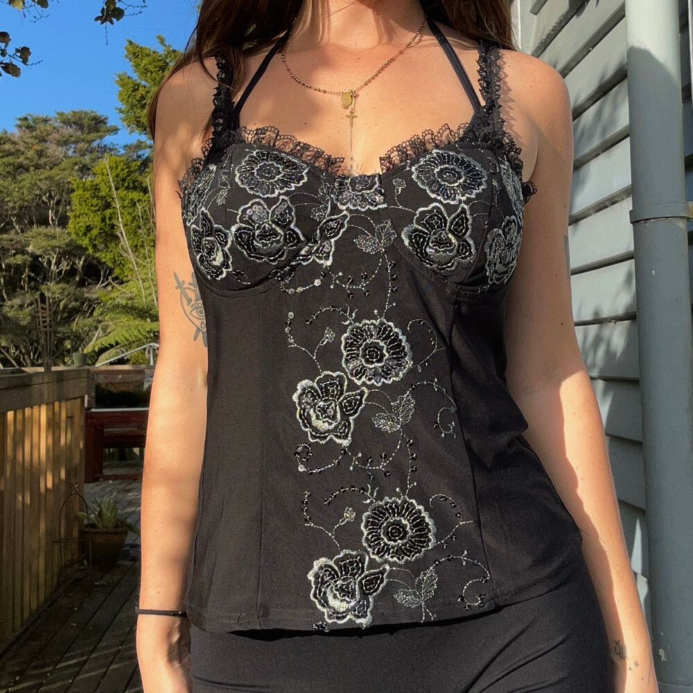 Black Floral Embroidered Top