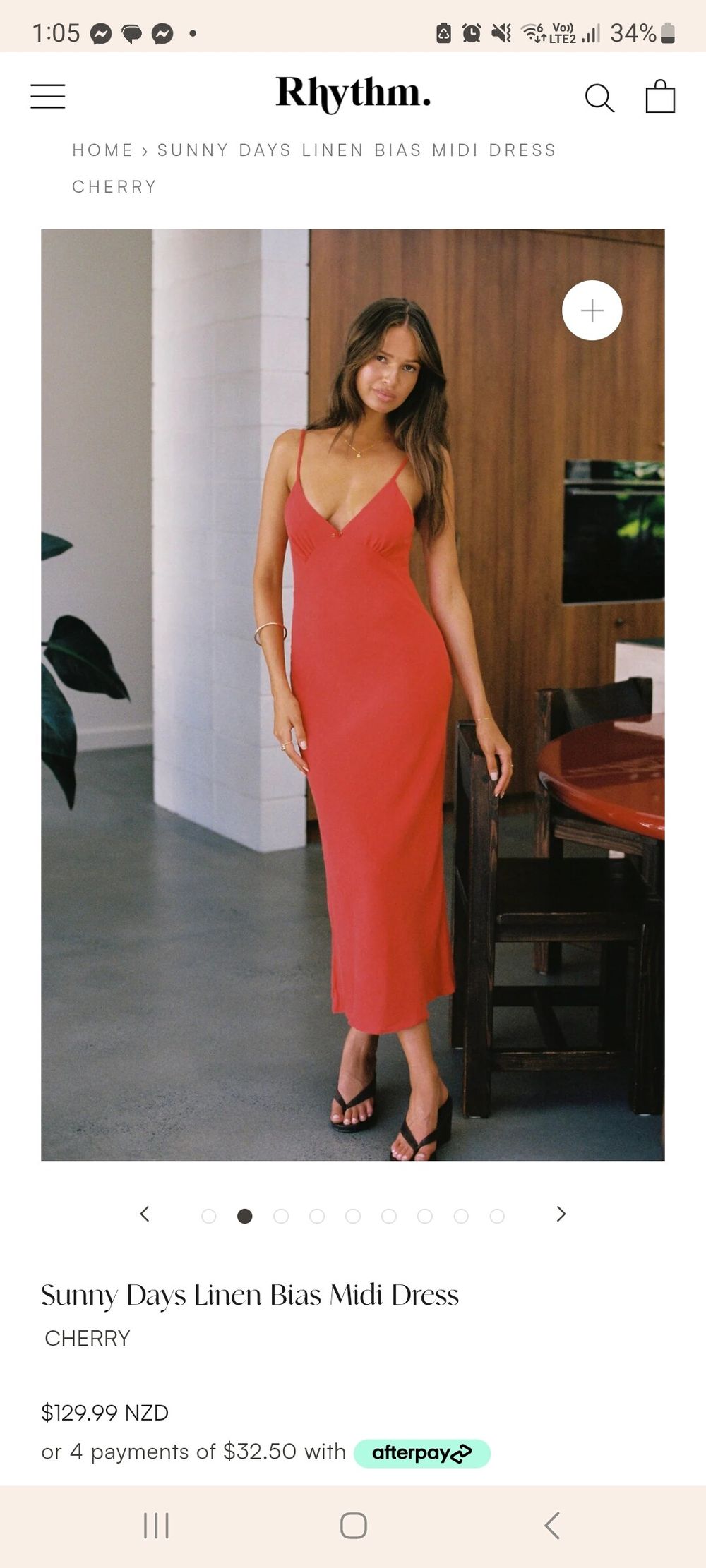 rhythm sunny days linen bias dress cherry