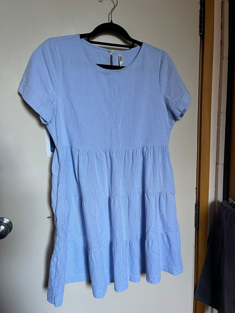 Huffer Blue Striped Tiered Dress