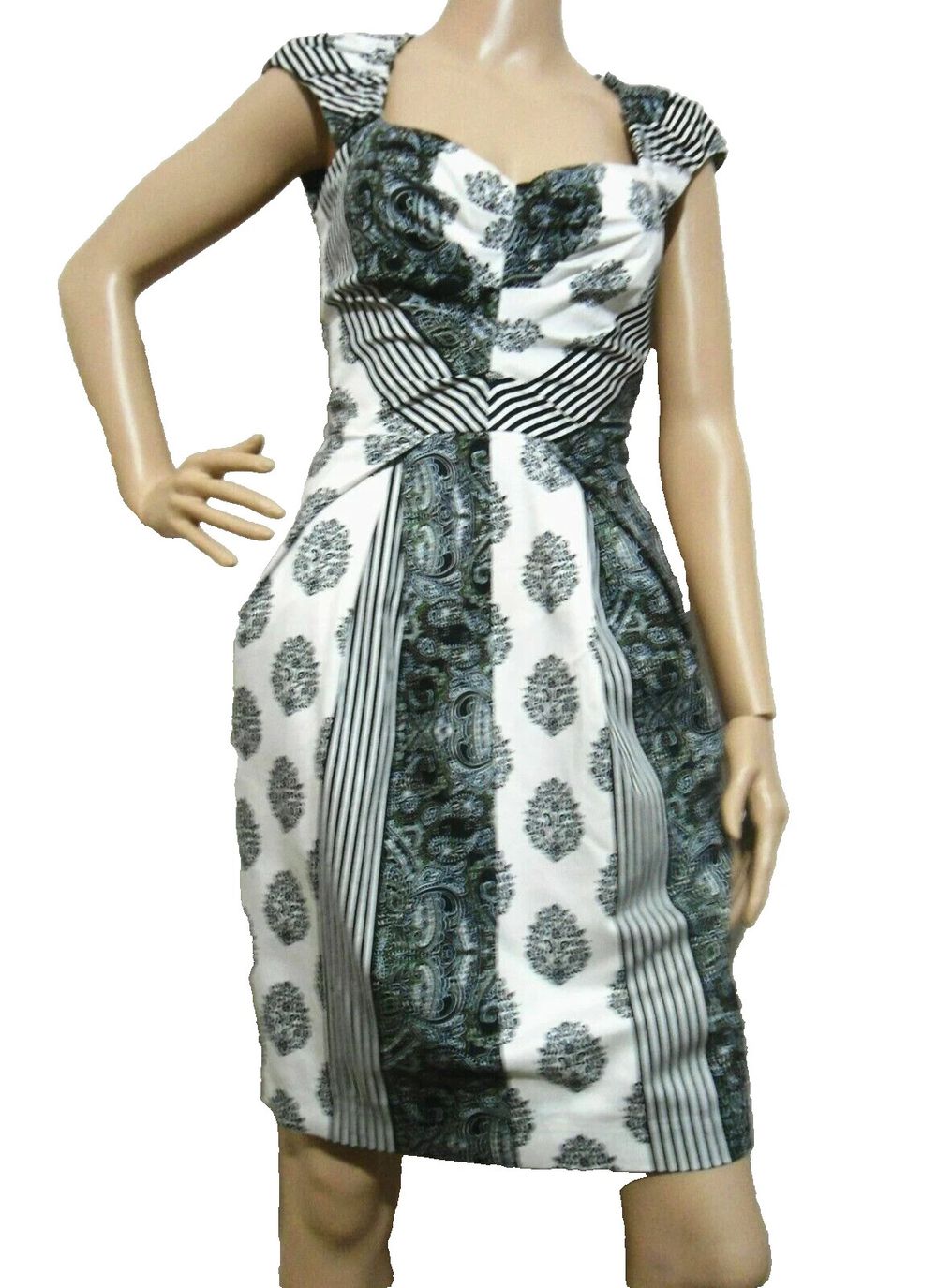 CUE Black White Printed Office Pencil Dress RRP$289