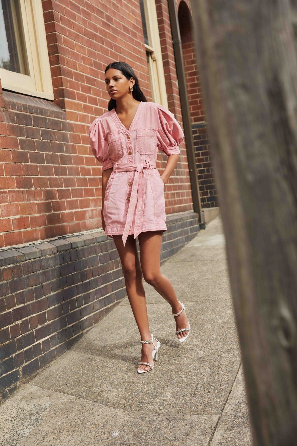 open lace back dress Ayden Denim Mini Dress | Blush Wash main image 0