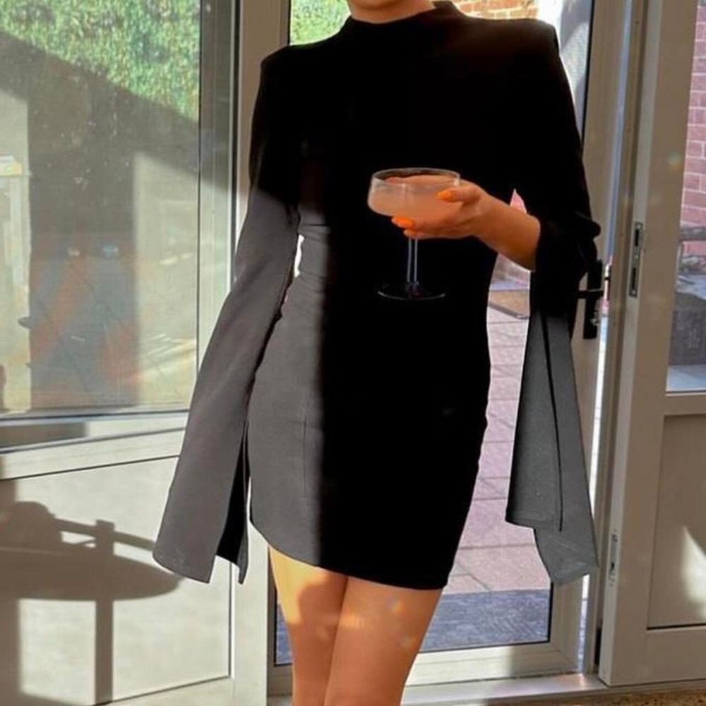 MOSSMAN Sense of Mystery Black Bell Sleeve Mini Dress