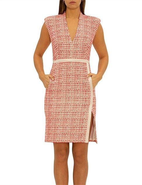 CARLA ZAMPATTI Heart Of Paris Chemise Red White Christmas Tweed Boucle Dress RRP$929