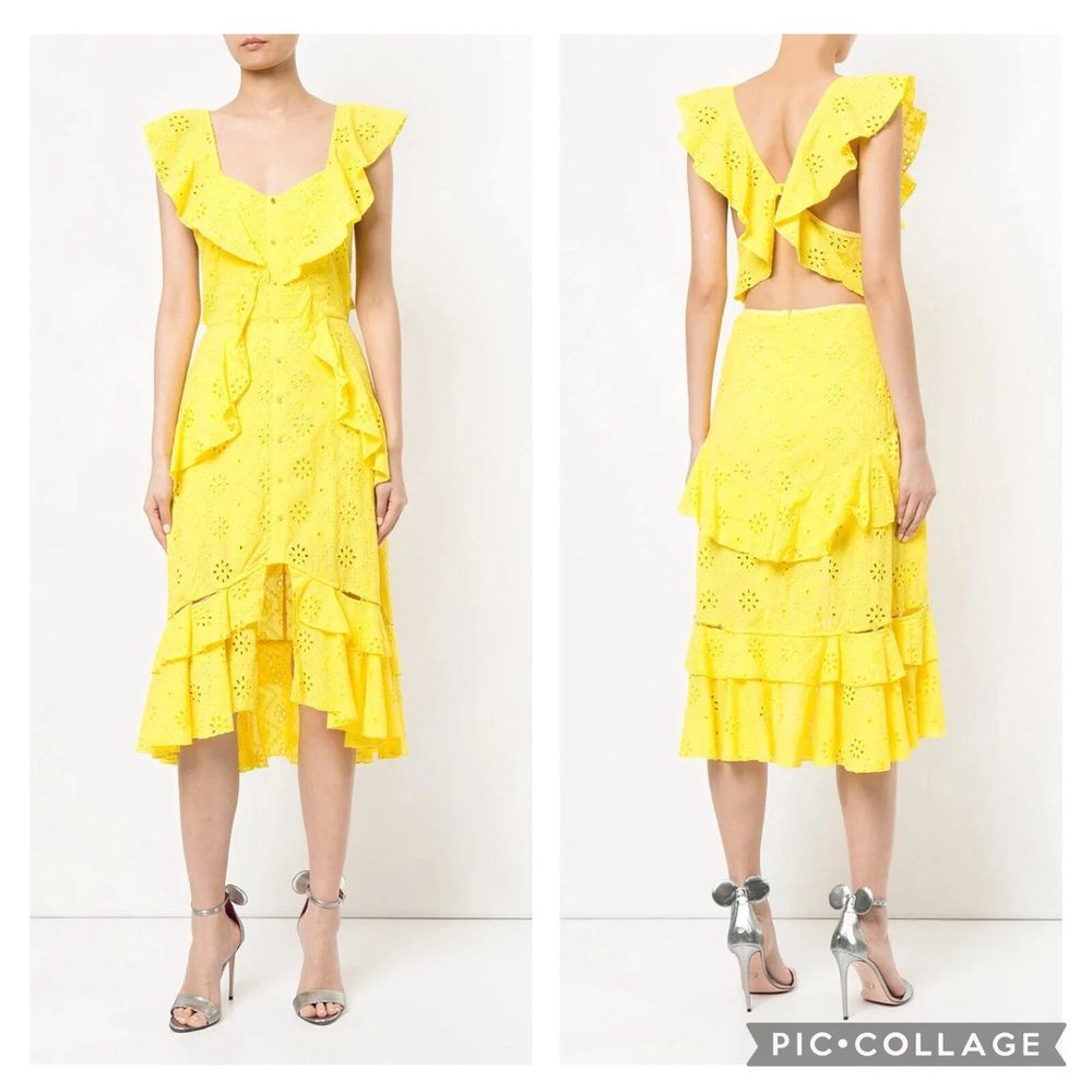 ALICE MCCALL Clair De Lune Yellow Broderie Ruffle Midi Dress RRP$530