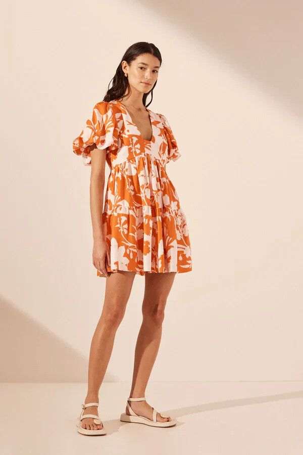 Shona Joy - SHONA JOY Orange White Linen Puff Sleeve Babydoll Mini Dress NWT RRP$280 on Designer Wardrobe Shona Joy - SHONA JOY Orange White Linen Puff Sleeve Babydoll Mini Dress NWT RRP$280 on Designer Wardrobe