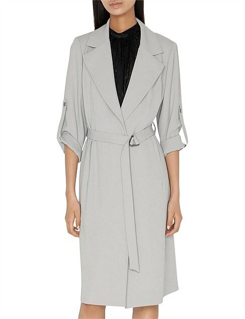 CUE Grey Lightweight Belted Trench Coat Jacket