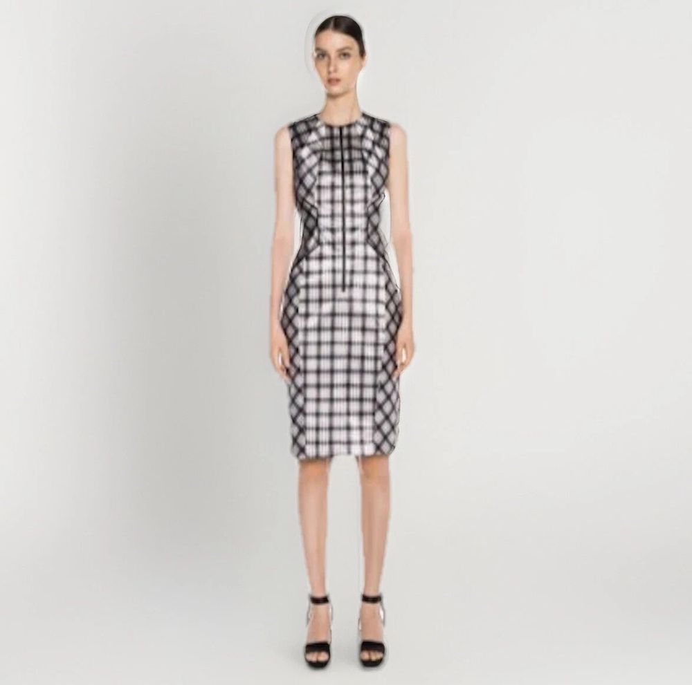 CUE Plaid Check Zip Front Sleeveless Office Dress