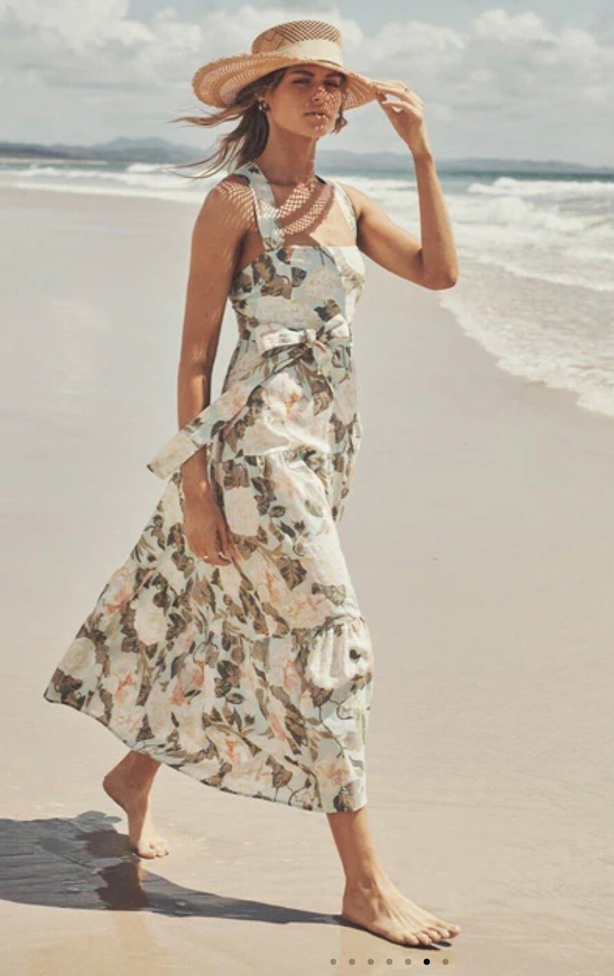 KIVARI Honor Floral Linen Halter Tiered Maxi Dress