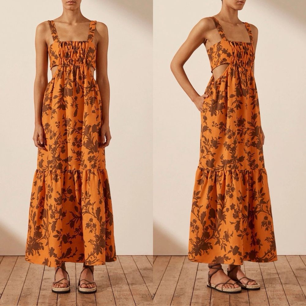 SHONA JOY Uli Linen Cut Out Tiered Maxi Dress
