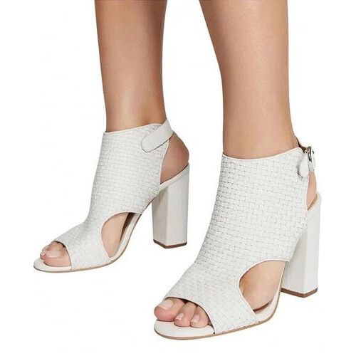 WITCHERY Isabelle Leather Woven White Peep Toe Bootie Heels NWT RRP$190