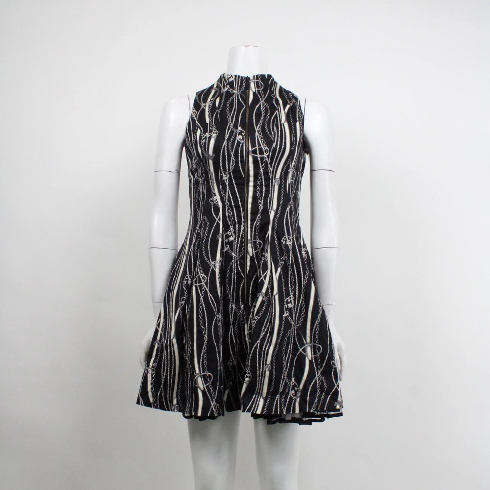 CUE Black Print Zip Front Sleeveless Fit & Flare Office Dress