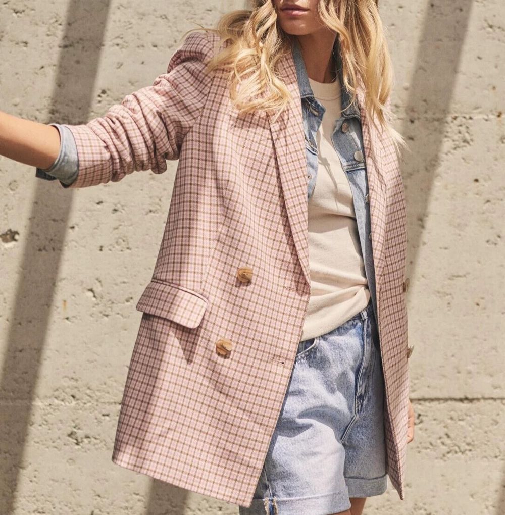 DECJUBA Mara Pink Check Longline Blazer