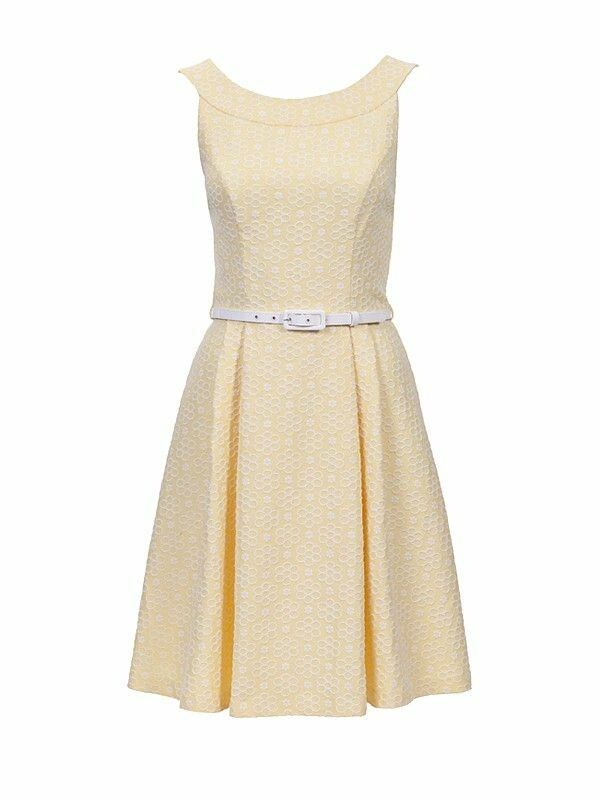 REVIEW Sigrid Lemon Yellow Floral Embroidered Fit and Flare Dress RRP$289