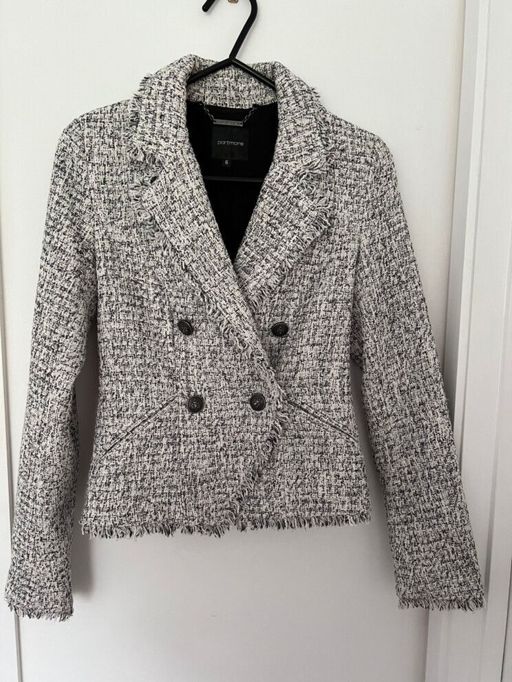 PORTMANS Grey Tweed Double Breasted Blazer Jacket