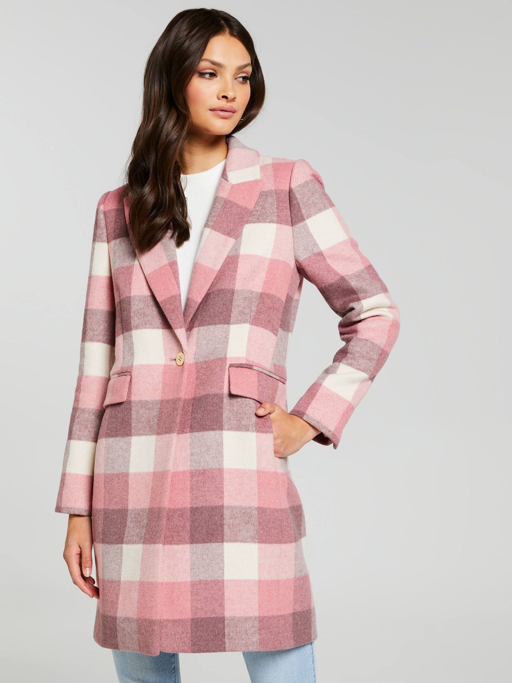 Portmans Matilda Pink Blanket Check Coat RRP$249