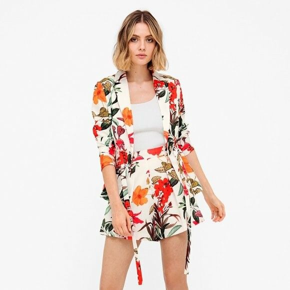 SHEIKE Tropicana White Floral Print Office Blazer Jacket