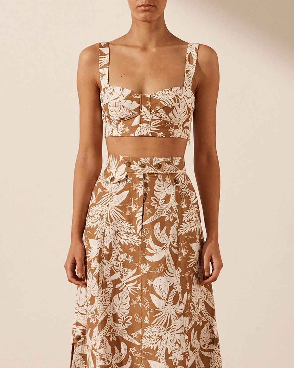 SHONA JOY Kiana Corded Linen Blend Bustier Crop Top RRP$180
