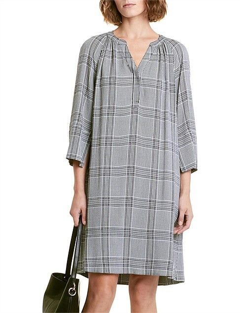 COUNTRY ROAD Grey Plaid Textured Office Dress