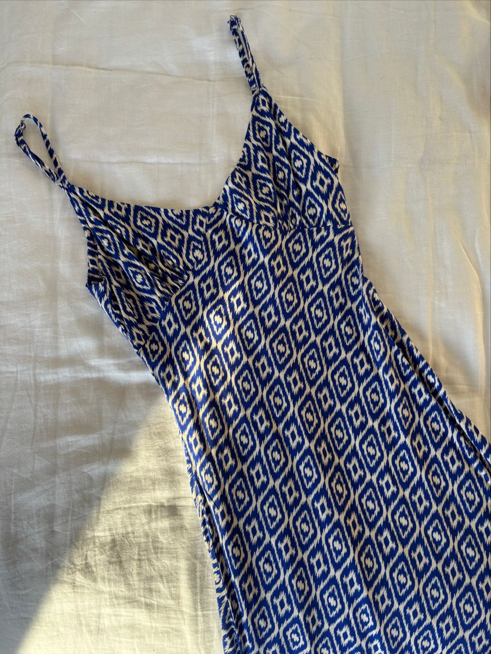 Blue and White Geometric Print Dress