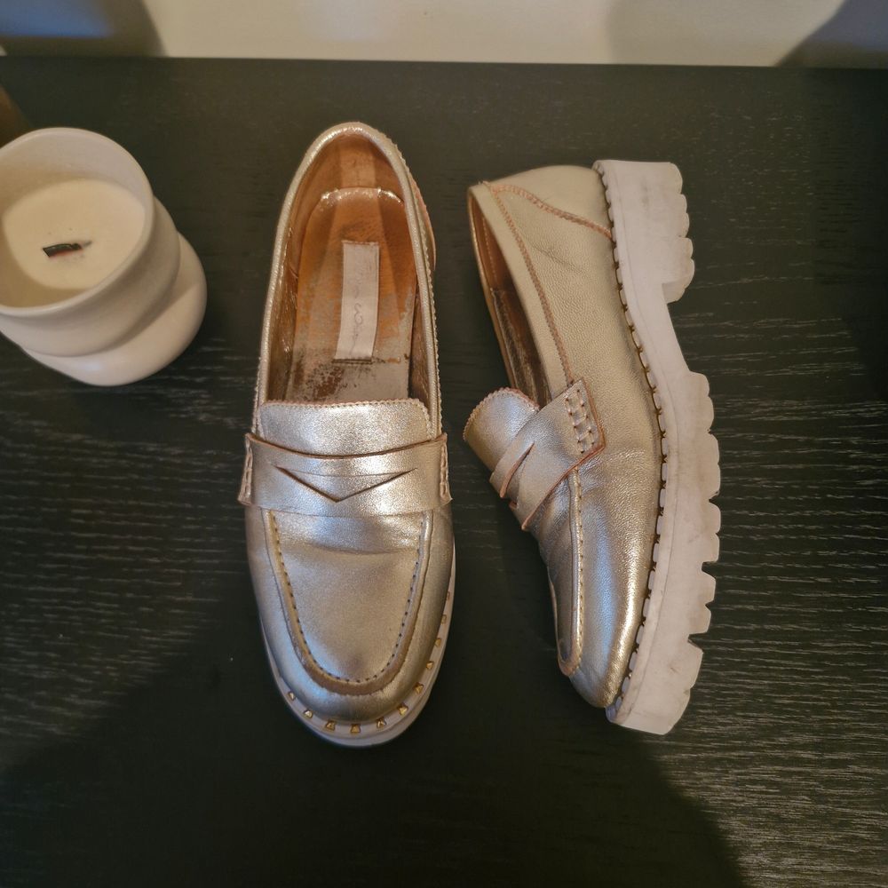Kathryn Wilson gold chunky loafers