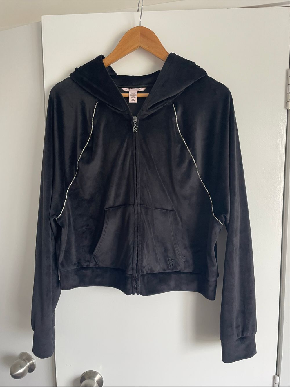 Victoria's Secret Black Velour Zip Hoodie