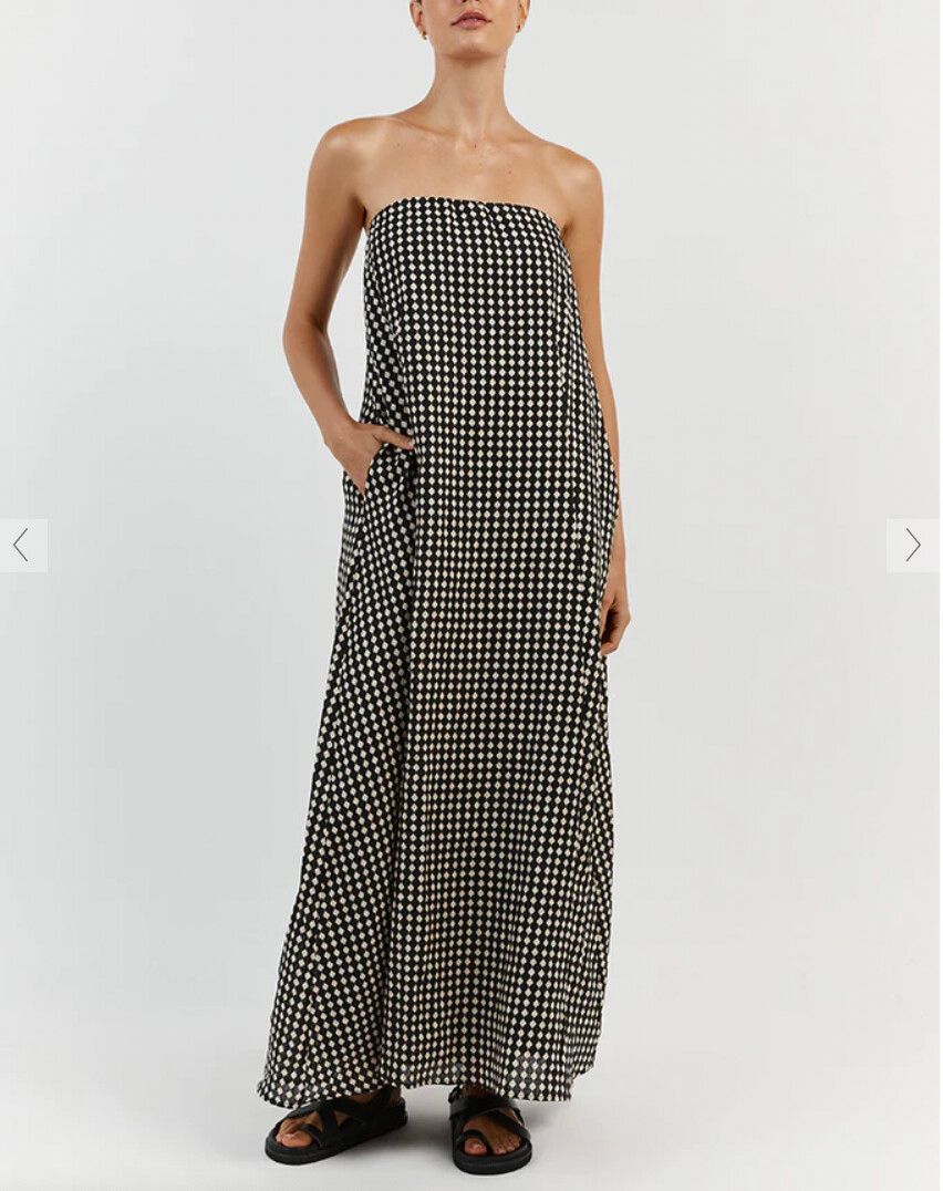 DISSH - MILA BLACK & BEIGE LINEN MIDI DRESS on Designer Wardrobe