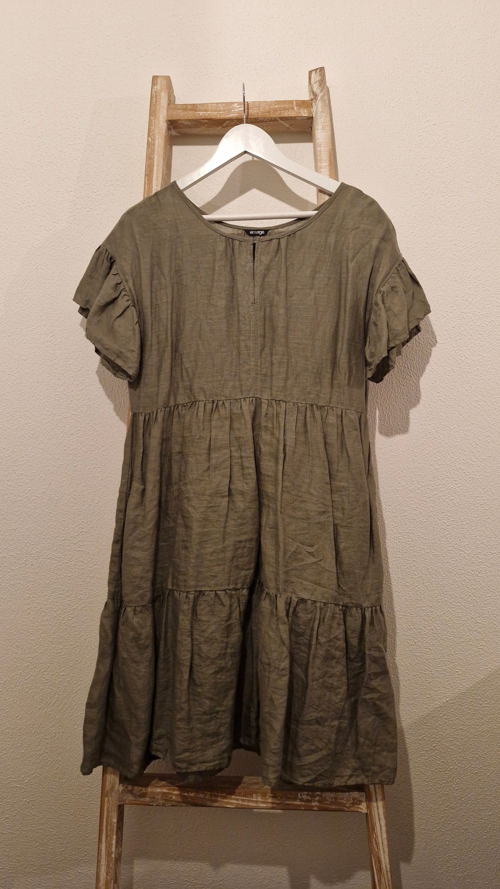 Emerge - Linen babydoll dress - sage green on Designer Wardrobe