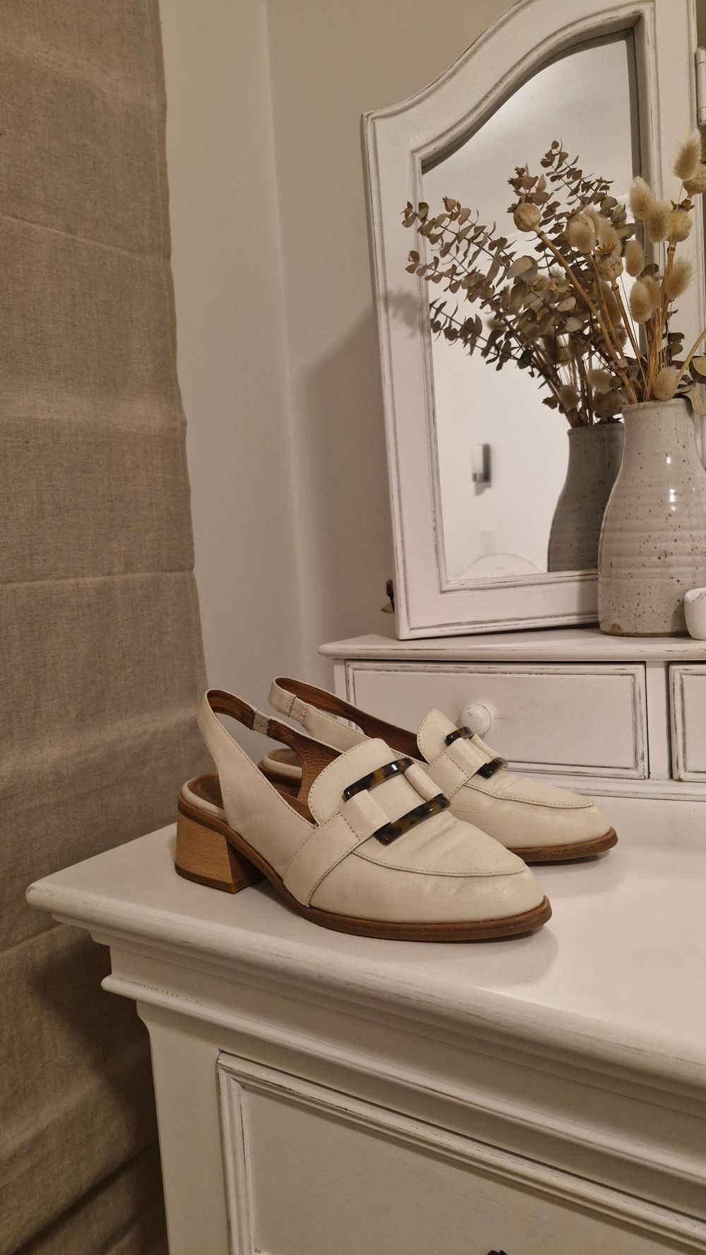 Cream Leather Slingbacks