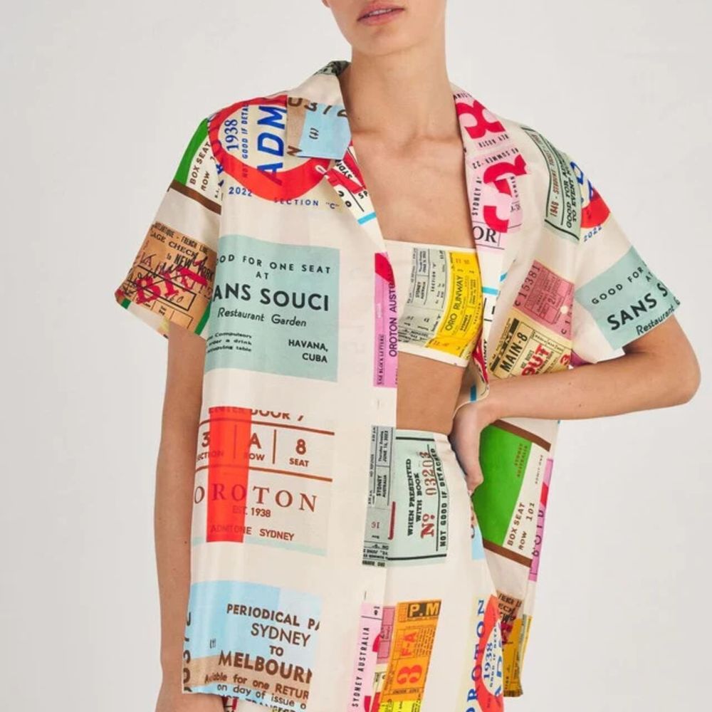 Oroton Ticket Print Camp Shirt