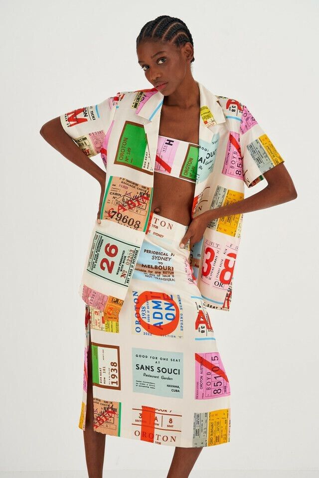 Oroton Ticket Print A Line Skirt