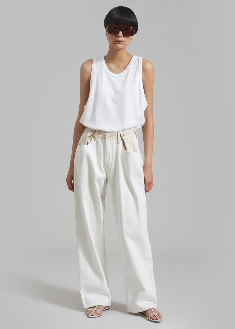 The Frankie Shop Hayla Contrast Denim Pants - Off White/Beige