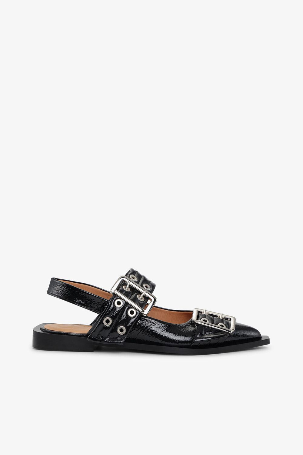 Ganni Feminine Buckle Ballerinas in Black