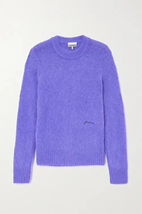 GANNI Embroidered Brushed Alpaca-Blend Sweater