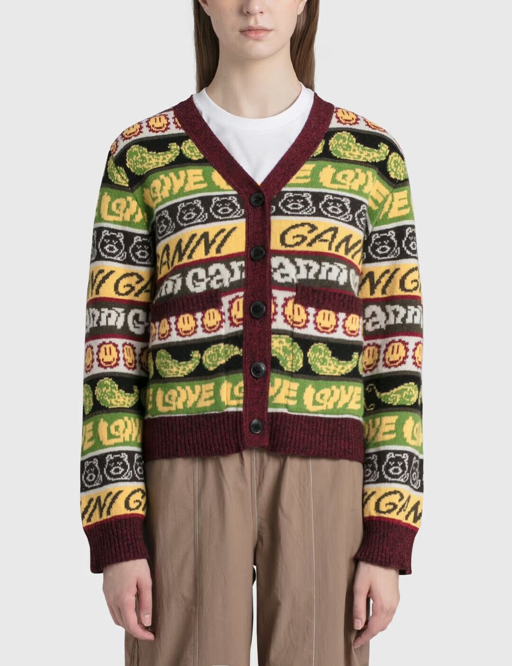 Ganni Recycled Wool Smiley Cardigan