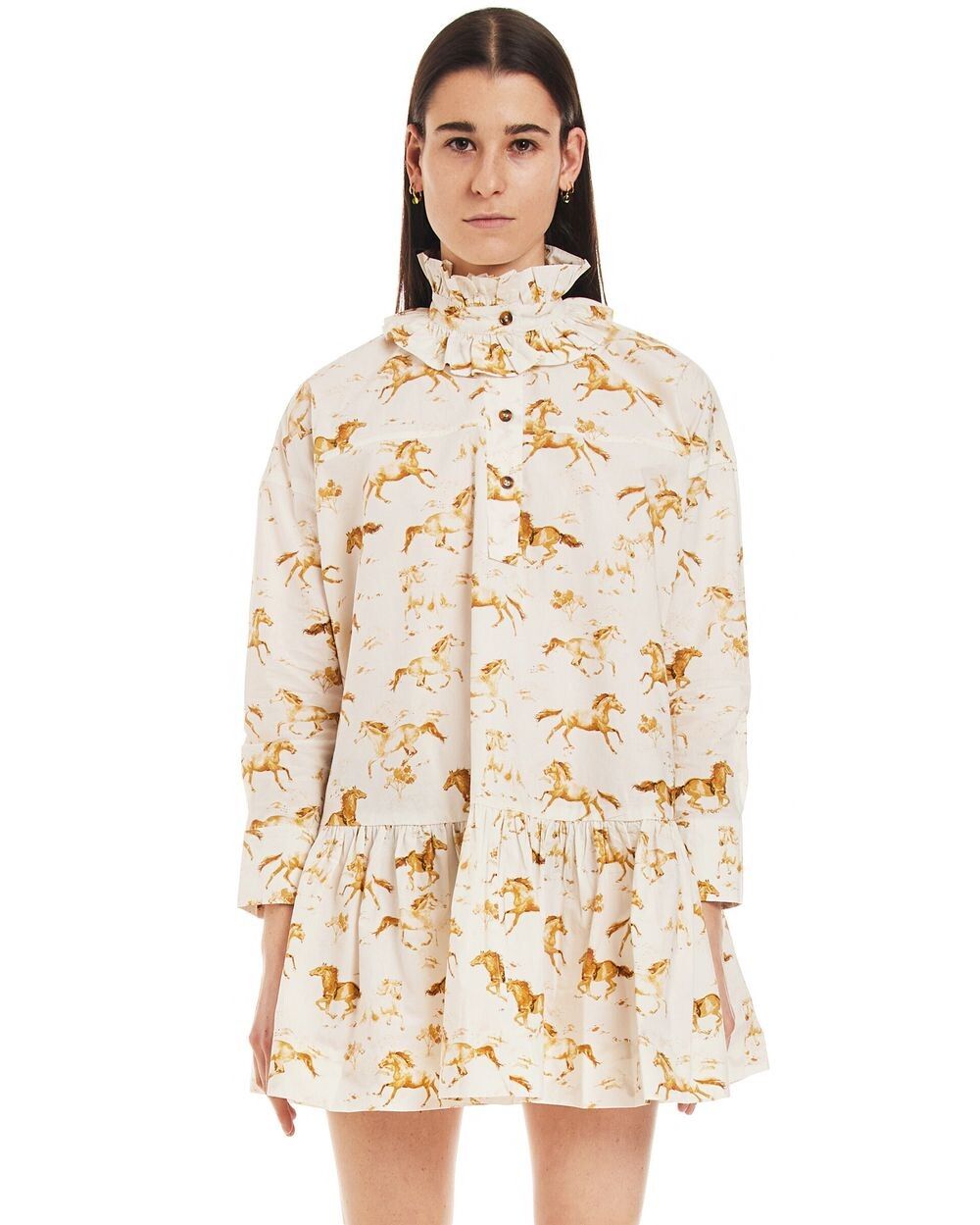 GANNI Horse Printed Cotton Poplin Dress