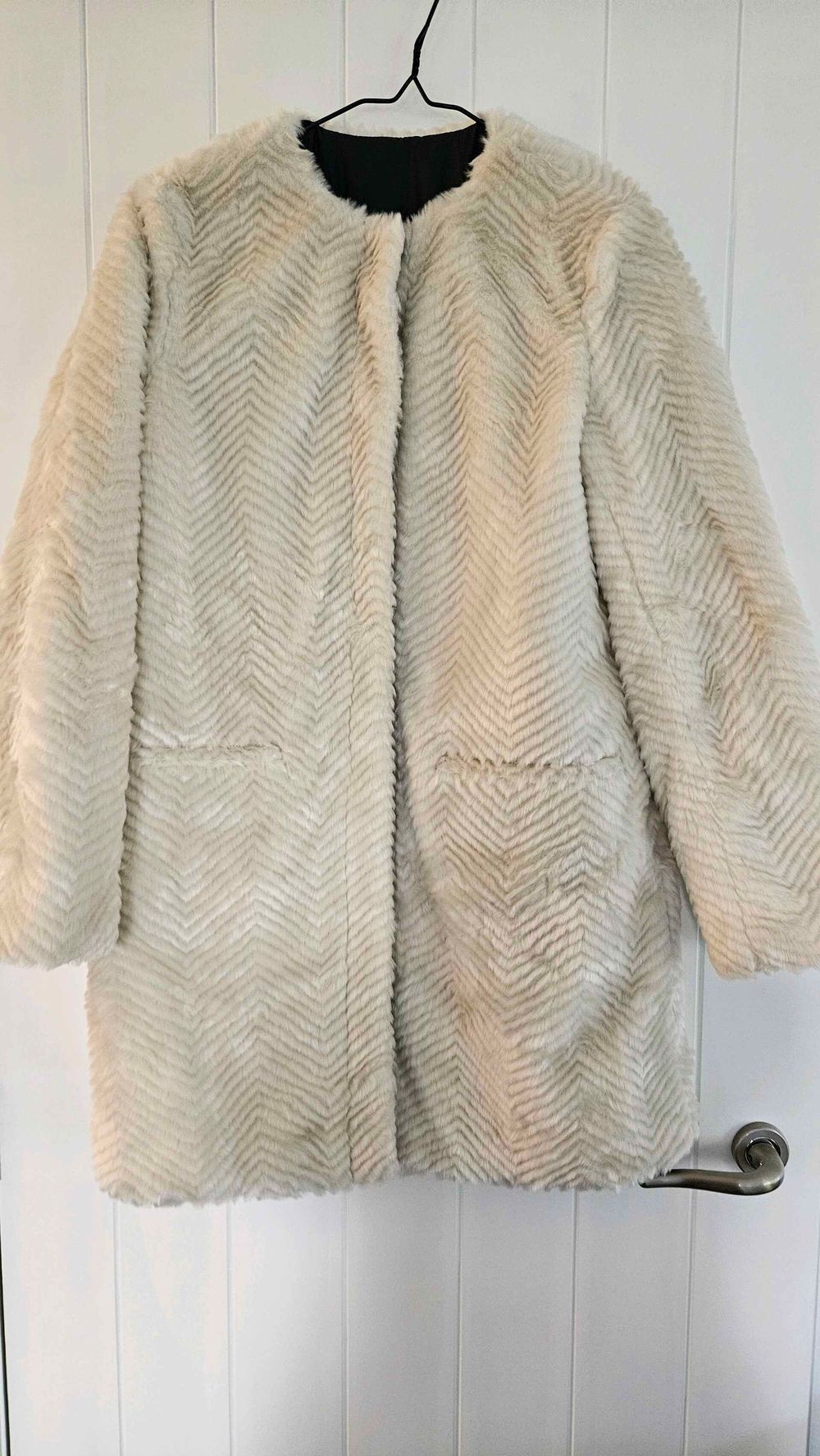 Cream Reversible Faux Fur And Quilted Coat