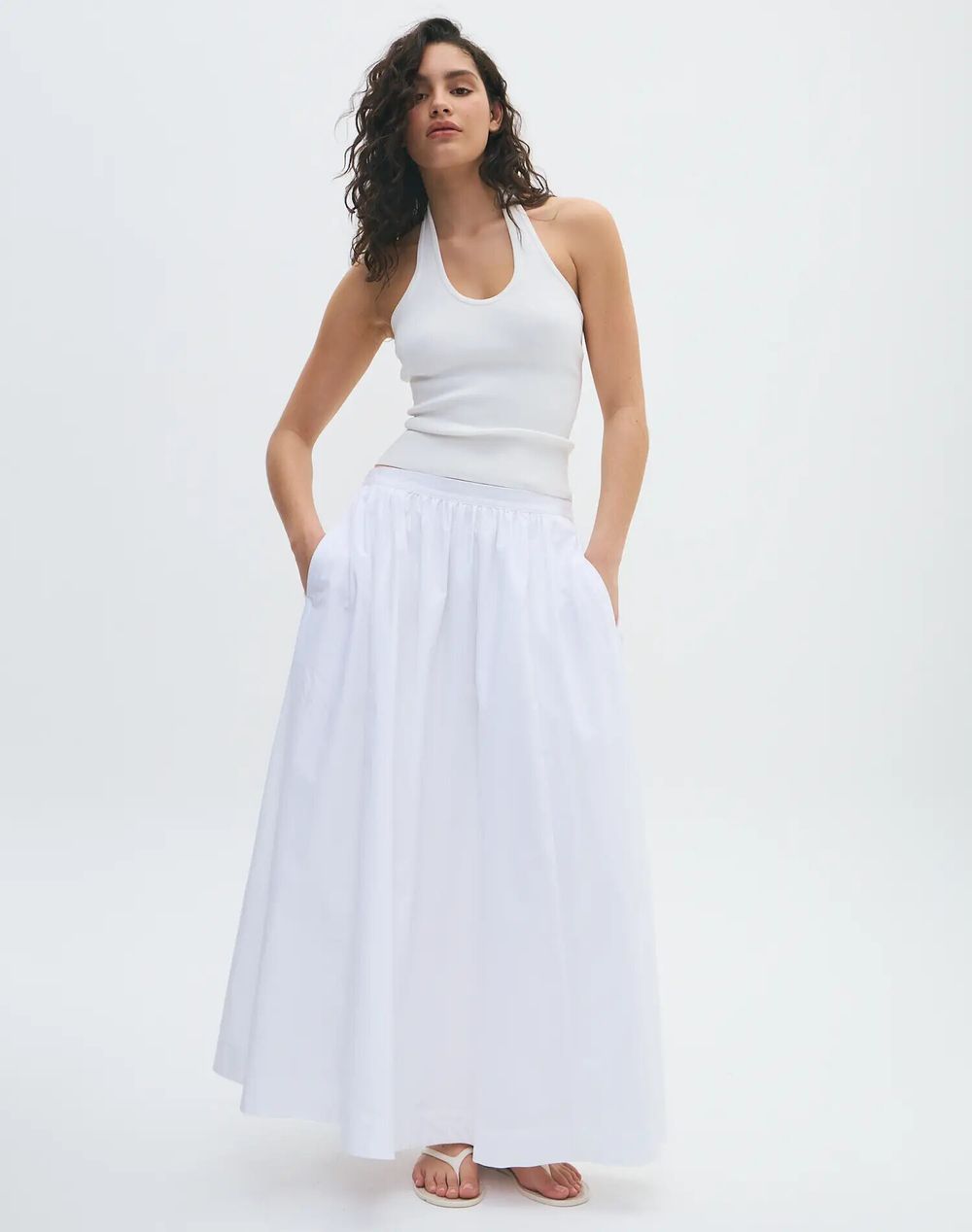 Dissh White Linen Midi Skirt Size 8