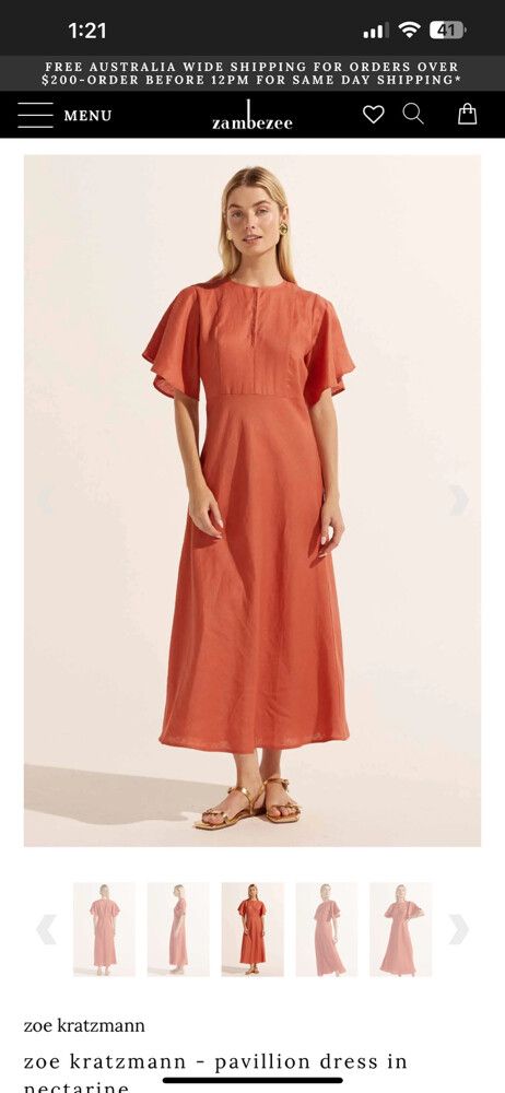 100% linen Zoe Kratzmann Orange Pavilion Dress