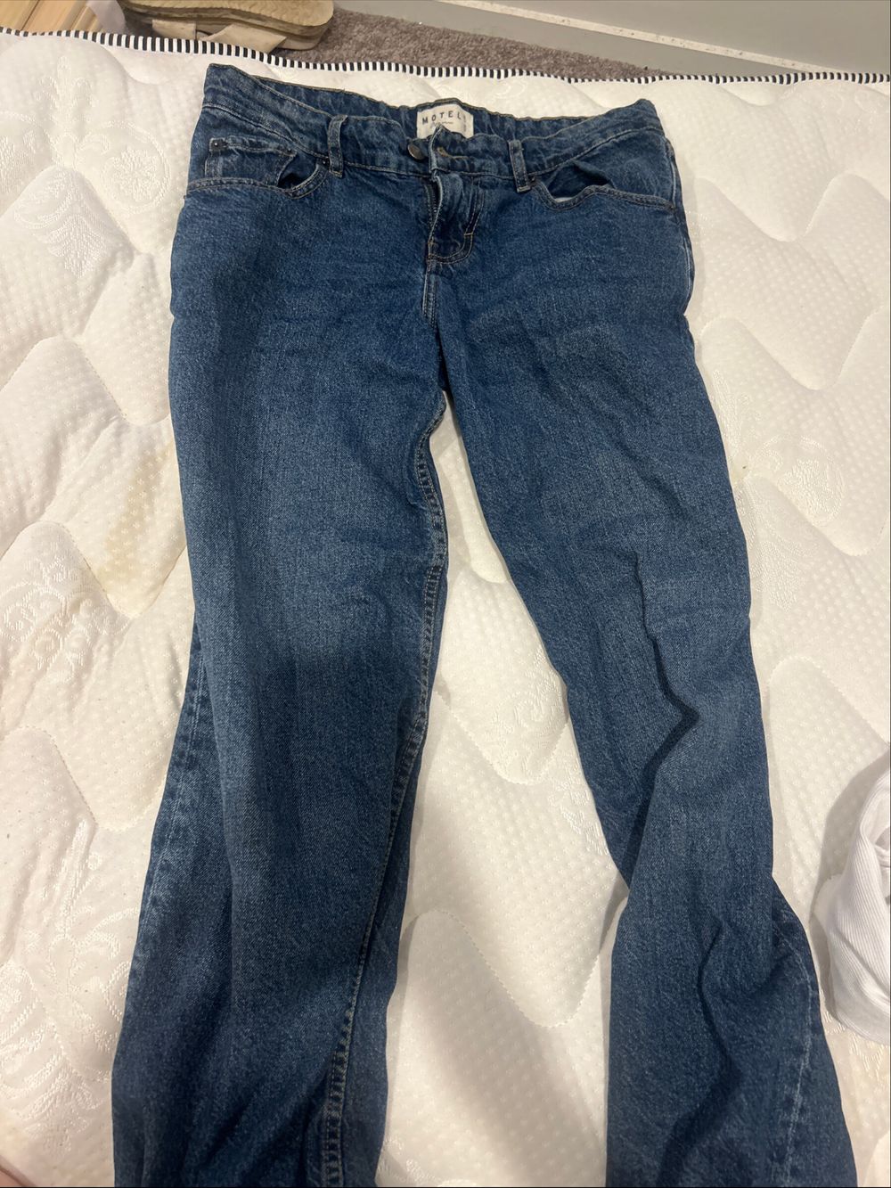 Motel Rocks Low Rise Parallel Jeans in Mid Blue